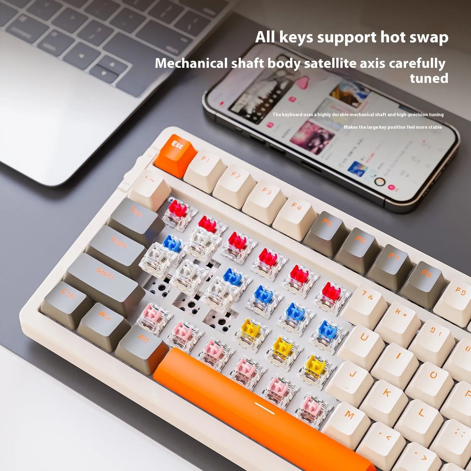 Free Wolf K96 Bluetooth mechanical keyboard in blueberry red axis version with USB receiver
