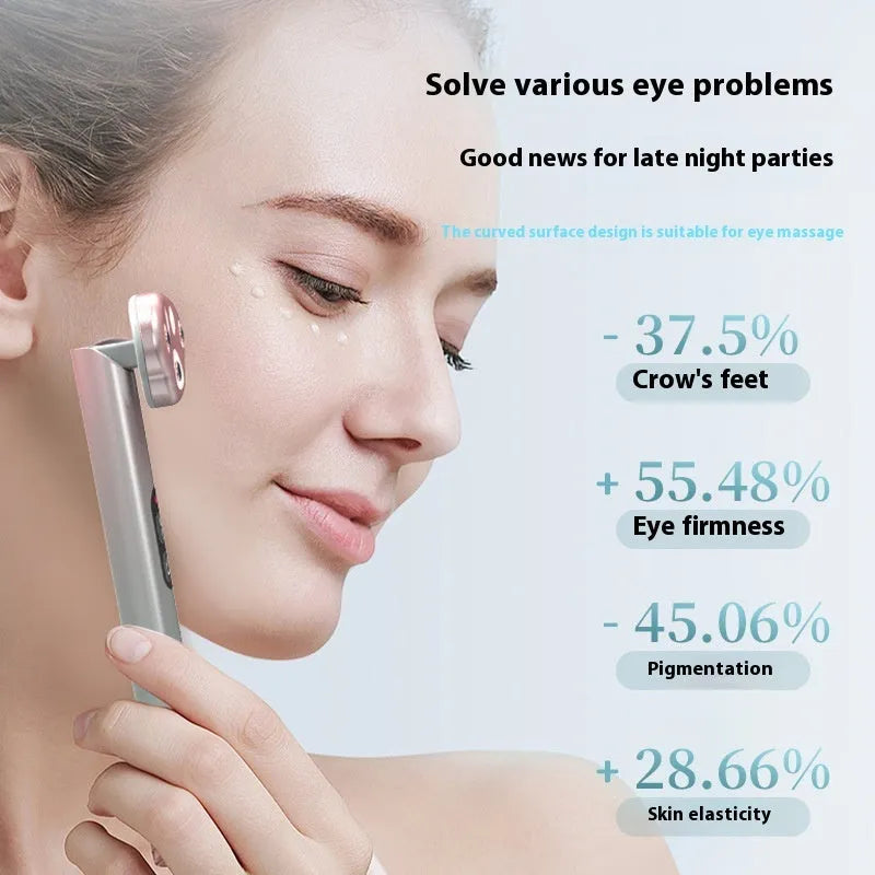 Pink gradient cat's paw shaped eye massager with micro-current vibration and colour light therapy.