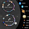 Two natural stone beaded bracelets with zodiac charms on elastic cord