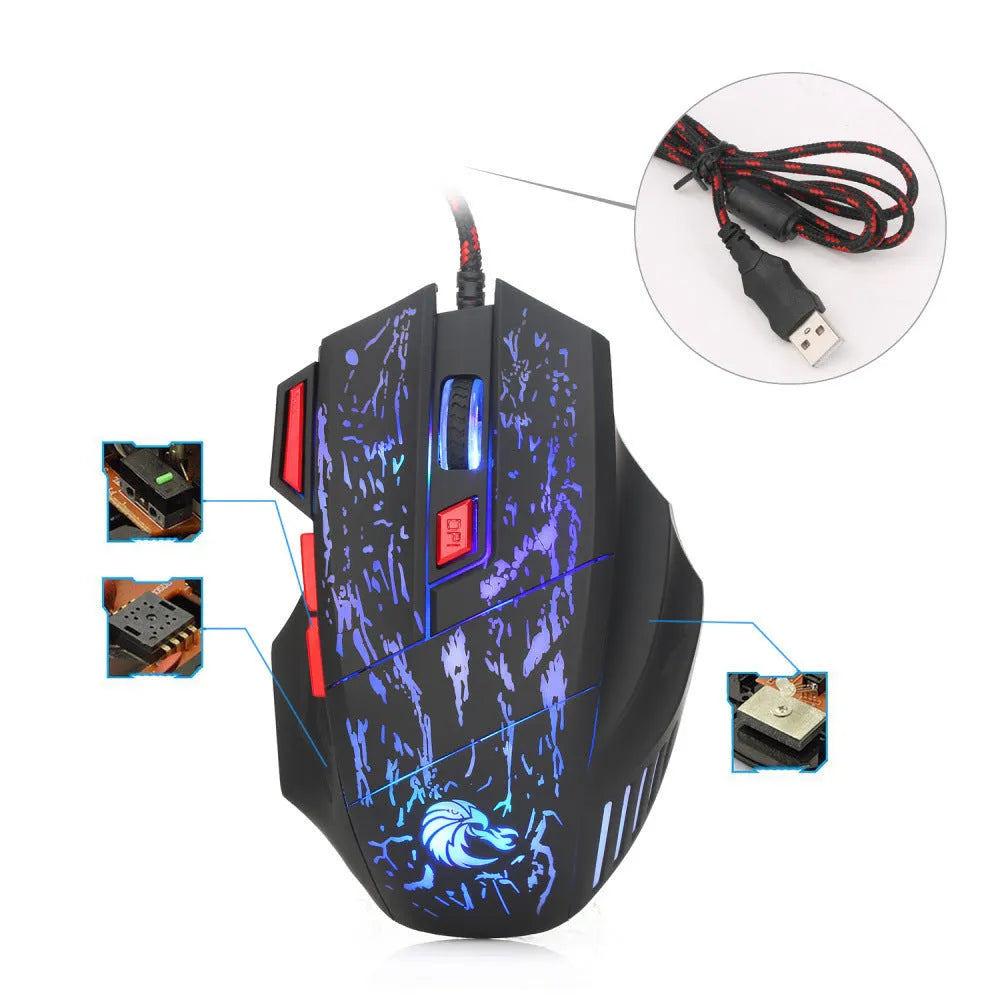 H300BK colour gaming mouse with RGB lighting and ergonomic shape on desktop