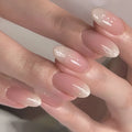 Short oval glitter French press-on nails JP2324 with 24 plates and glue