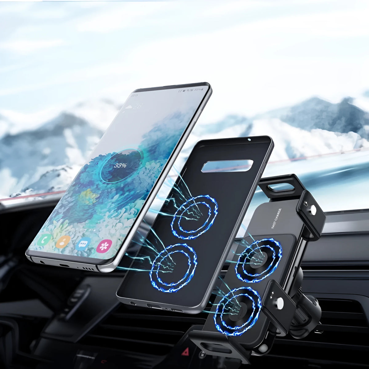 Alloy car wireless charger phone holder, universal fit, S20A S20B and S20A dedicated edition colours