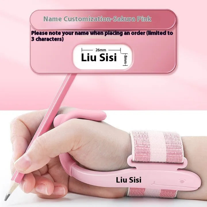 Blue anti-hook wrist brace corrector for handwriting posture and pencil grip training
