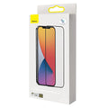 Black 0.23mm tempered glass screen protector for iPhone 12 mini with curved edges and anti-blue light filter