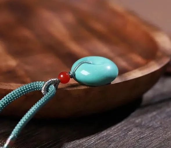 Natural turquoise peace buckle pendant necklace, 25mm round green polished turquoise pendant
