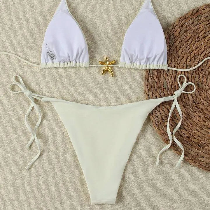 Women's lace-up bikini set - nylon spandex - brief style bottoms - available in multiple colours