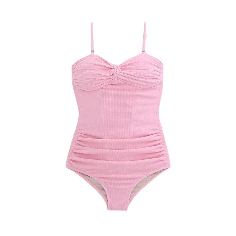 Black women's one-piece swimsuit with shoulder straps and a high-waisted design.