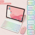 iPad protective leather case with luminous RGB backlit Bluetooth keyboard and optional mouse in various colours