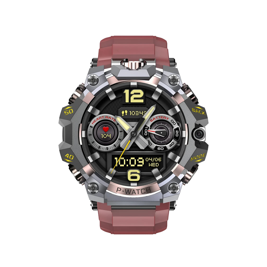Waterproof smart watch with HD dual camera and IPS touch screen, shown in Black or Red with 2GB 16GB or 4GB 64GB options