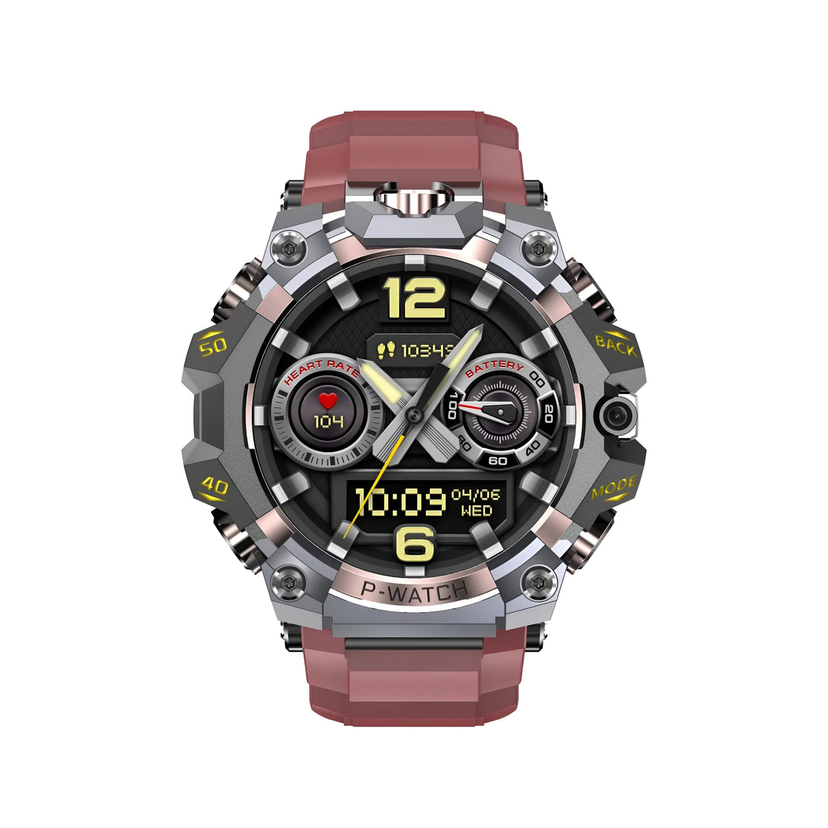 Waterproof smart watch with HD dual camera and IPS touch screen, shown in Black or Red with 2GB 16GB or 4GB 64GB options