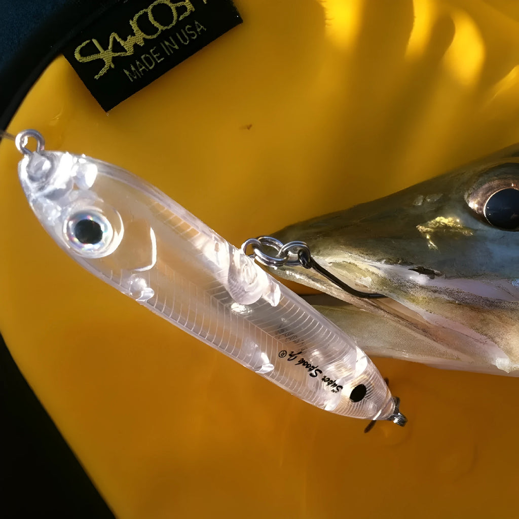 Transparent plastic DIY blank fishing lure body measuring 9.5cm long with a 7mm eye socket.