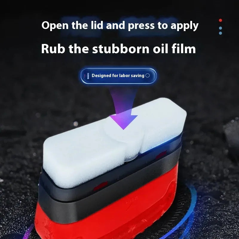 Red automotive oil film cleaning brush with 120ml cleaning solution for car windshield and glass