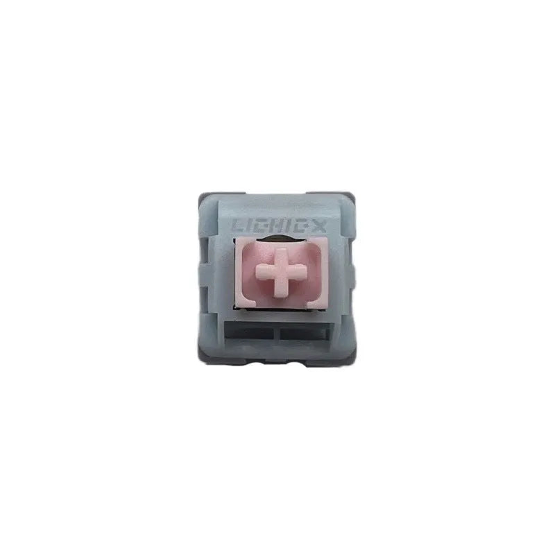 Four Dew Axis-4 silent linear mechanical keyboard switches showing bridge plug-in structure