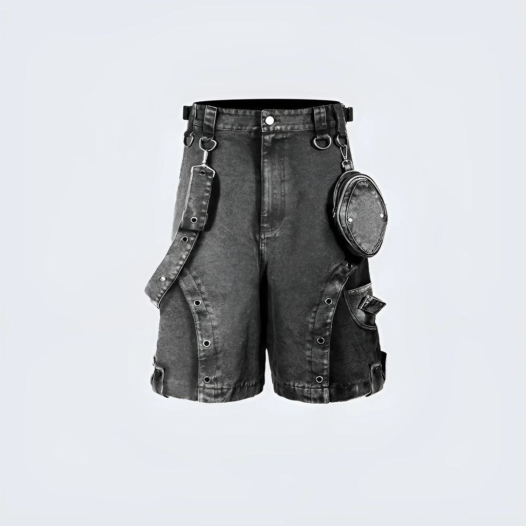 Loose high waist denim shorts in washed Pearl Canvas fabric showing fifth pants length and retro street style