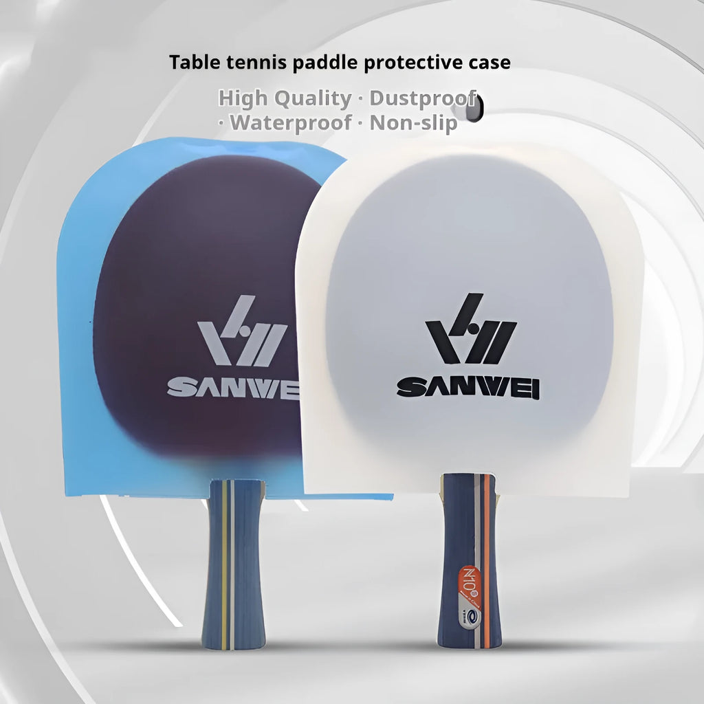 TPU table tennis racket protective cover in white or blue, dustproof and anti-scratch, shown as 1pc or 2pc