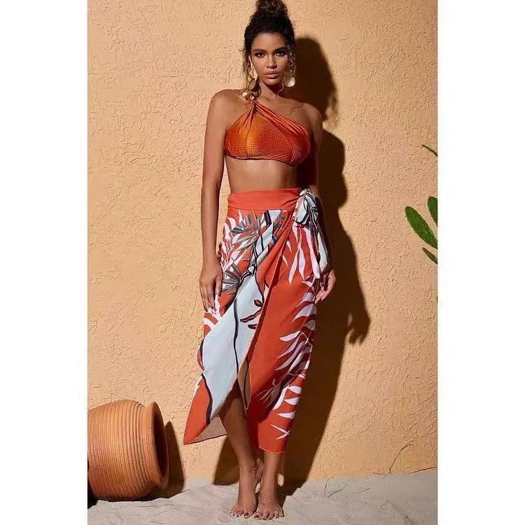 Y305 brown high waist push up bikini swimsuit for women laid flat