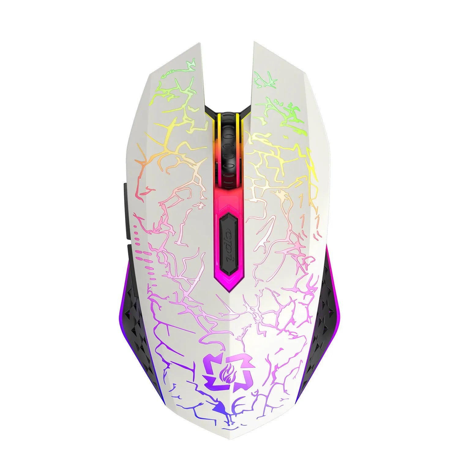 Black and white wireless gaming mouse with luminous breathing light and charging cable