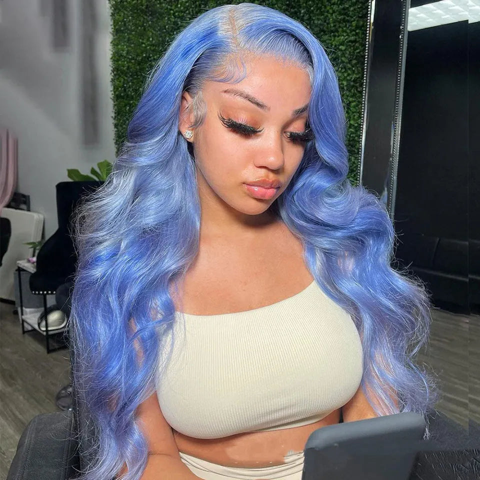 Body wave human hair lace front wig with natural hairline on a wig stand