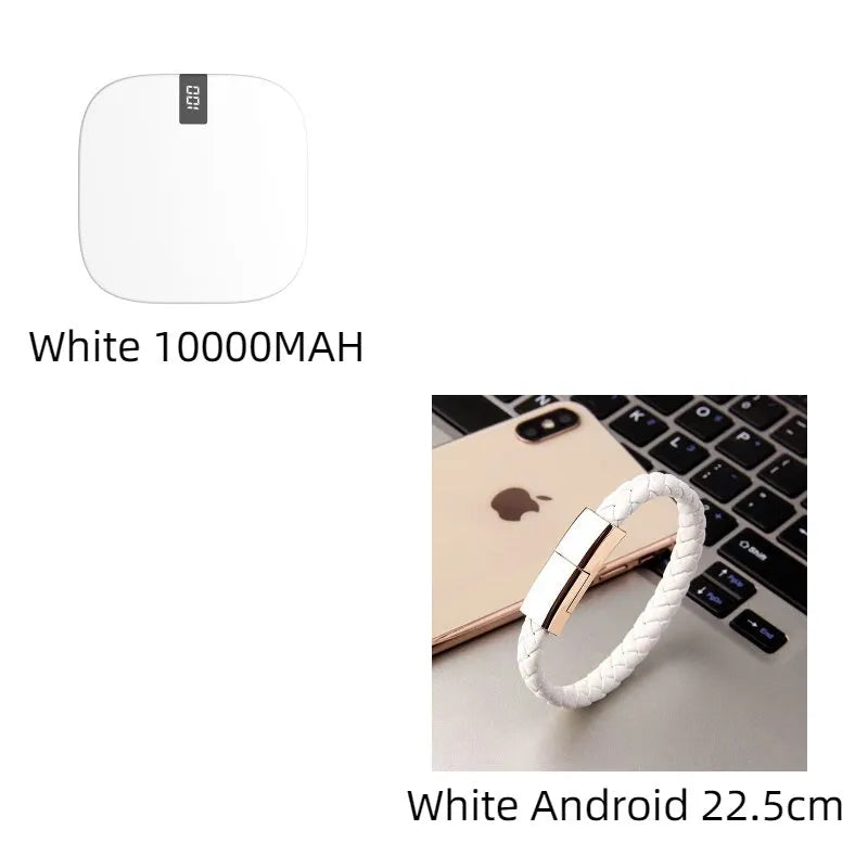 10000 mAh mini power bank with digital display in black, compact portable charger with two USB ports
