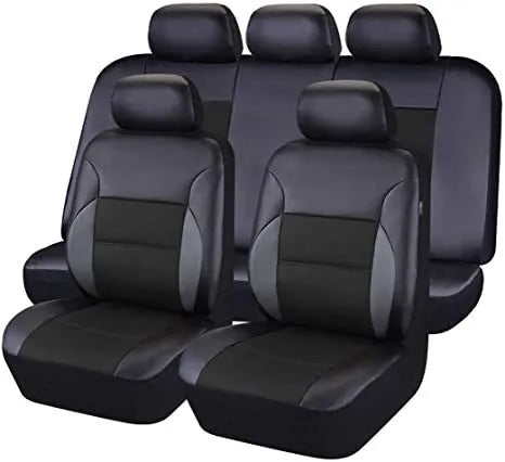 Artificial leather car seat covers in multiple colours with front seat, back seat, and headrest components