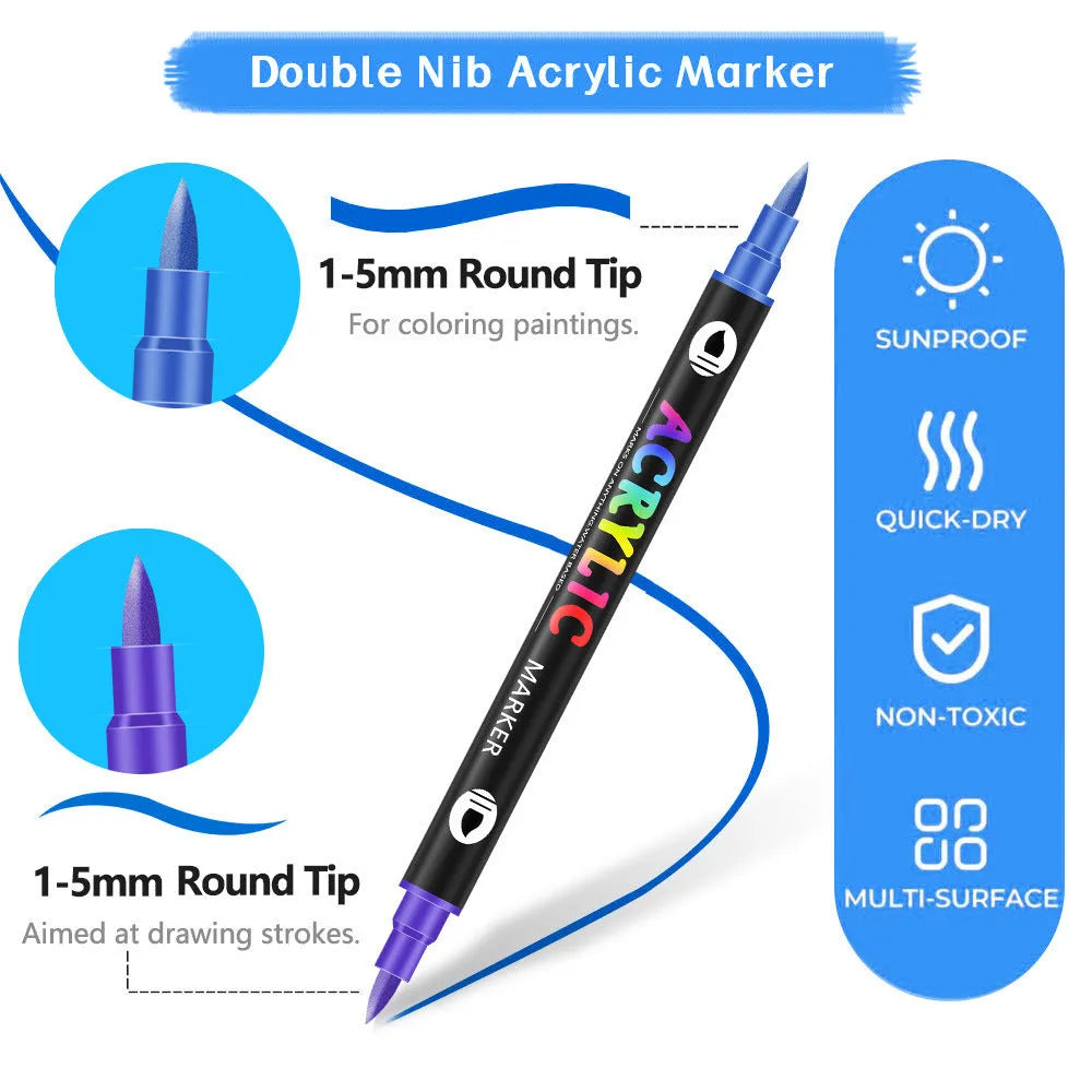 Set of double-headed opaque acrylic marker pens for painting on rock, glass, and metal surfaces.