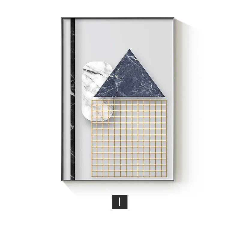 Abstract geometric pattern printed on a canvas wall art poster, available in multiple sizes and design styles.