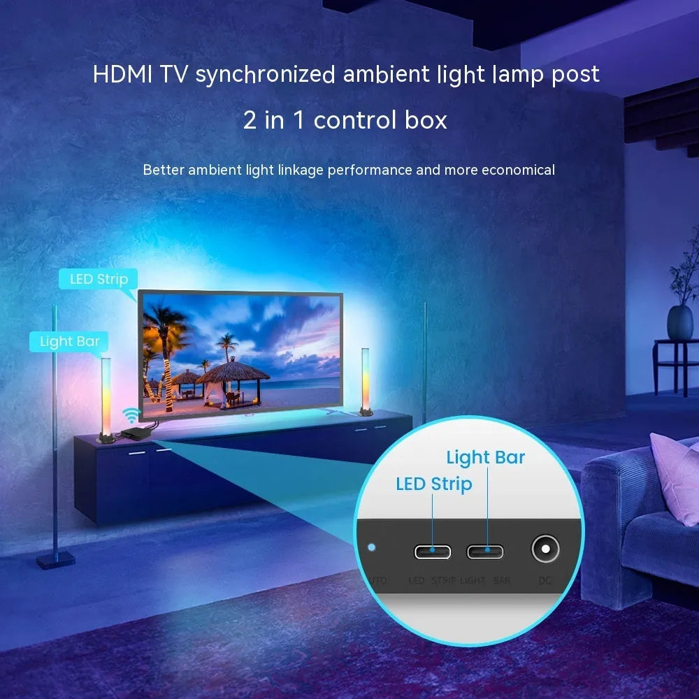 Smart LED light strip kit for TV backlighting with app control and waterproof plastic housing.