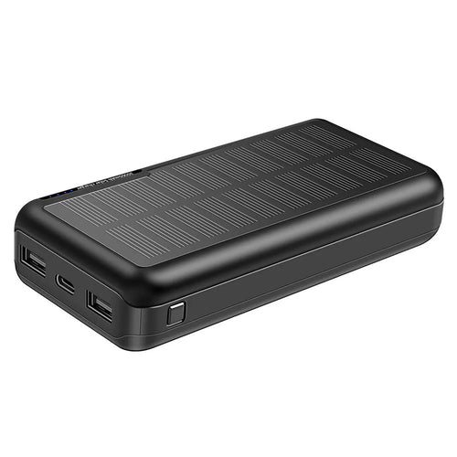 30000mAh all-black portable emergency power bank with solar panel feature