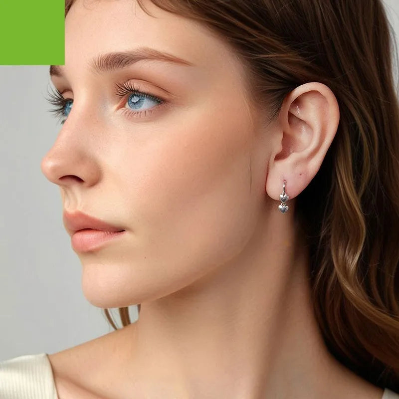 S925 sterling silver heart-shaped tassel ear hook earrings for women in silver colour SCE1927, one pair