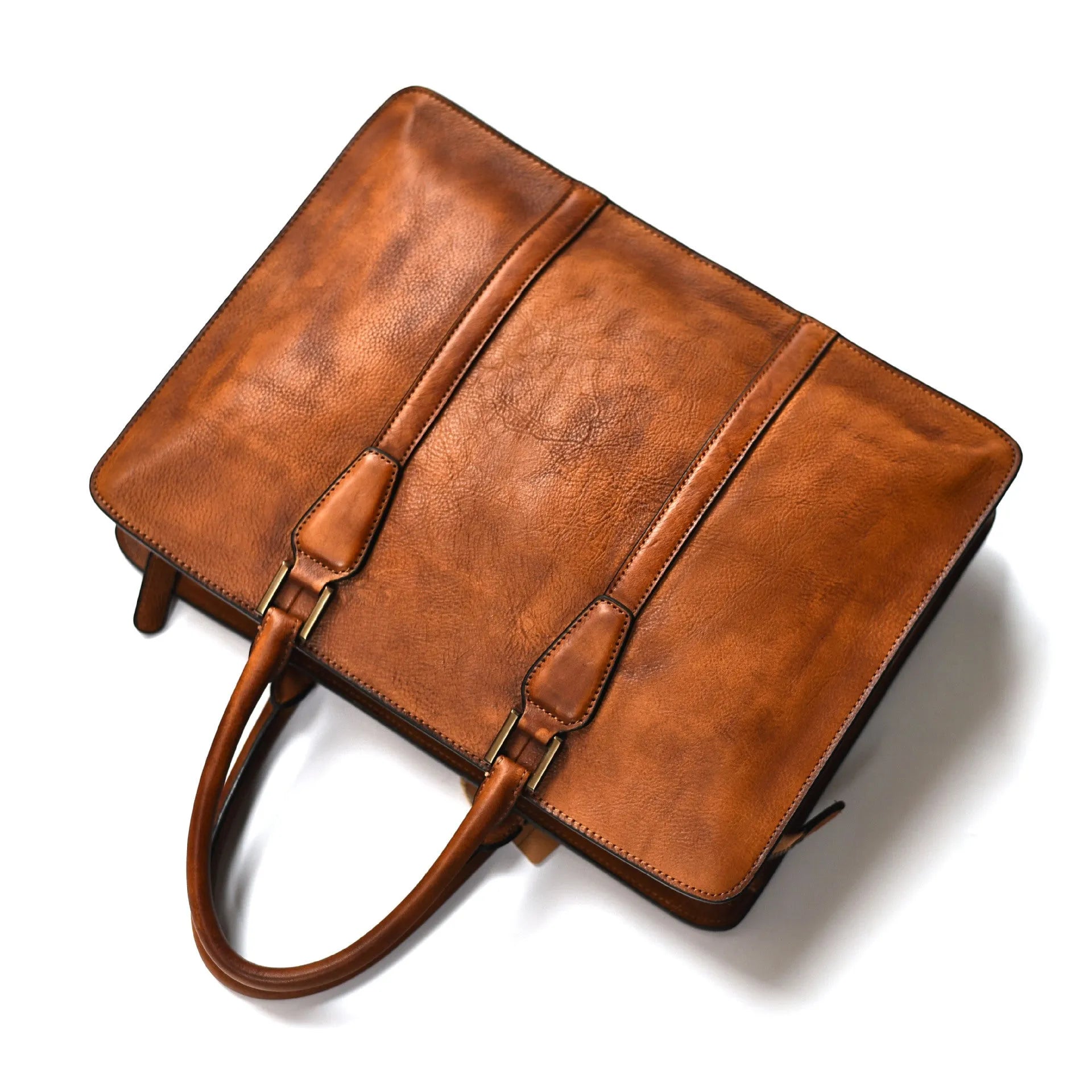Men's 14-inch horizontal square leather handbag in khaki or black with zipper closure