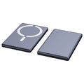 Ultra-thin magnetic power bank in alloy shell showing four colour options and compact dimensions