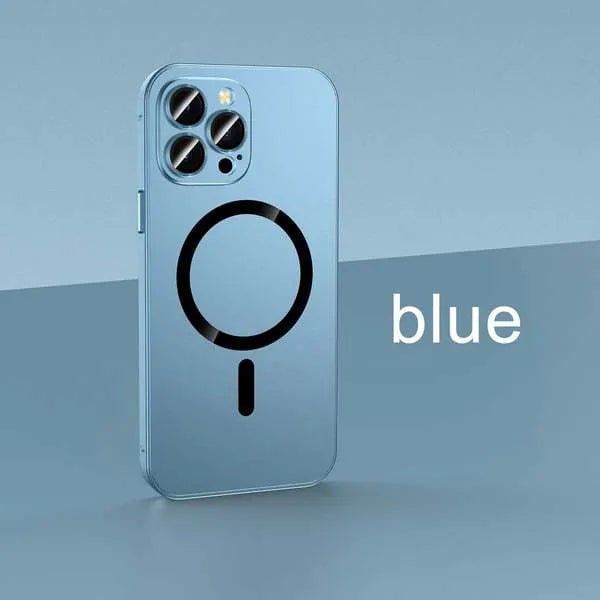 Aluminium alloy frame protective iPhone case with magnetic suction in dark purple colour with nickel piece detail