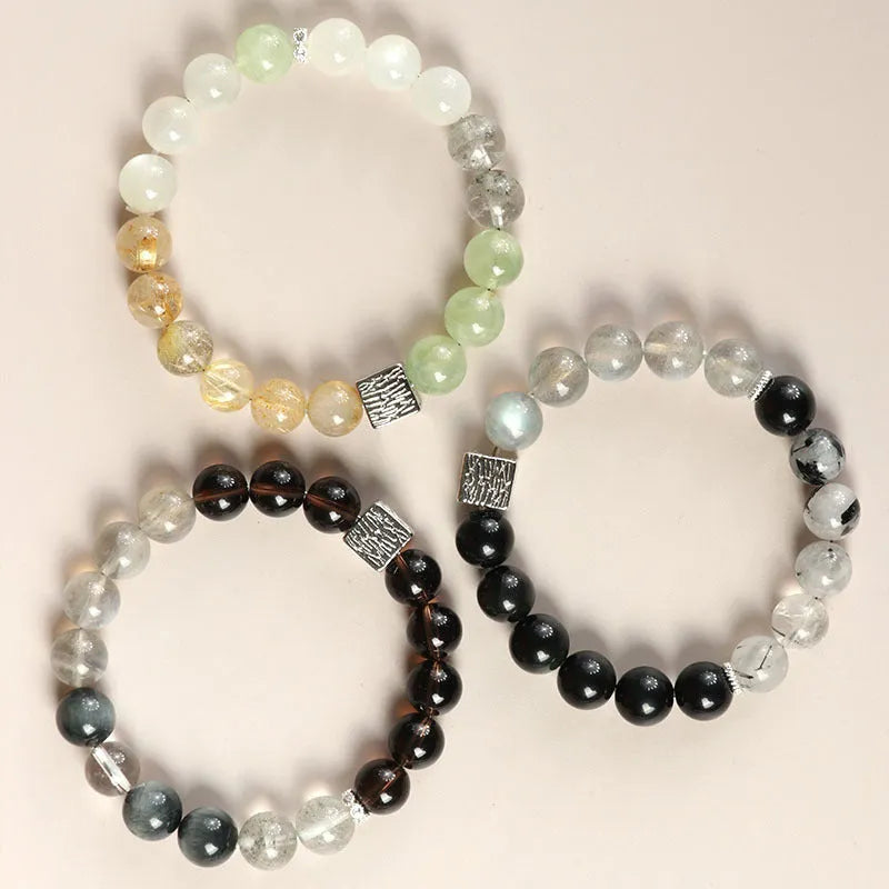 Couple crystal bracelet set with 10mm geometric design in khaki colour