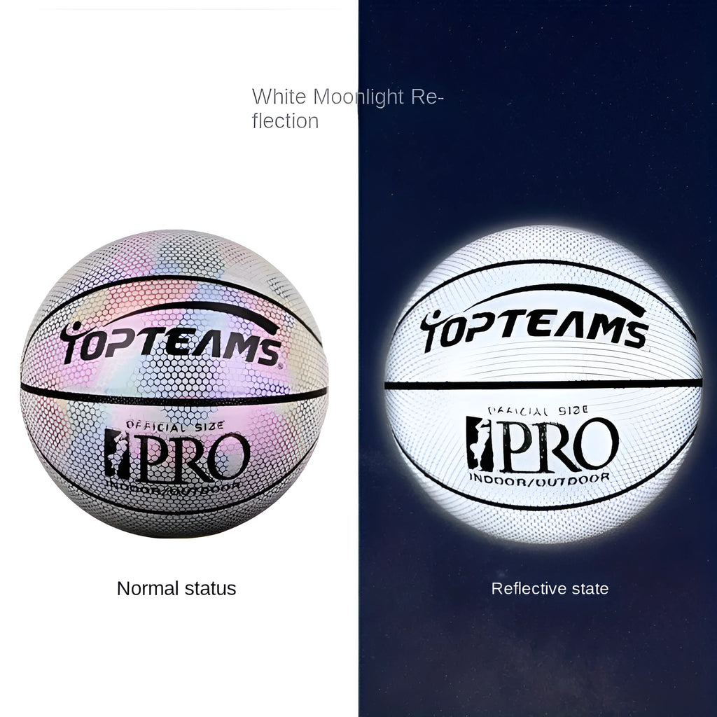 Creative fluorescent basketball with holographic reflective surface in Chroma and White colour options