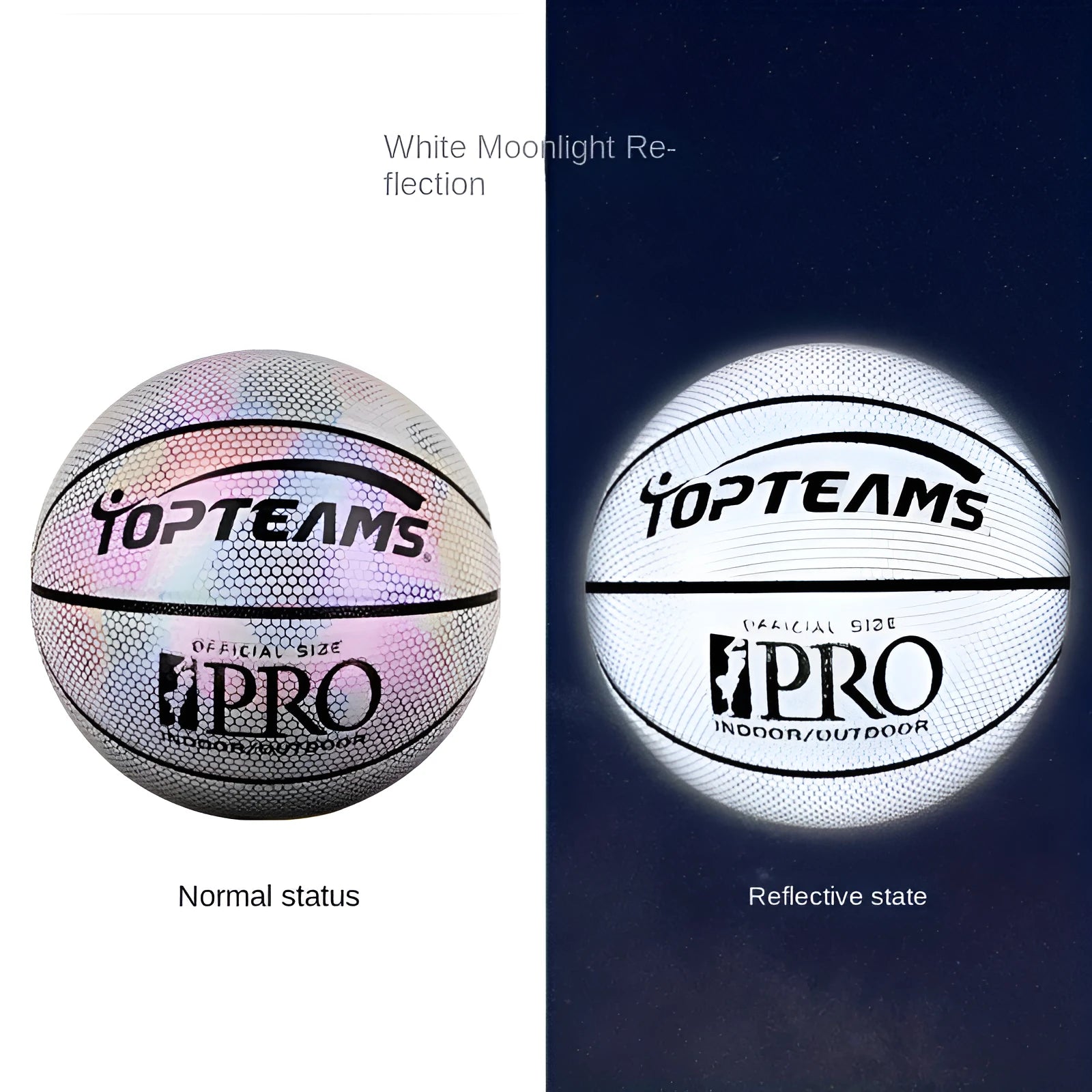 Creative fluorescent basketball with holographic reflective surface in Chroma and White colour options