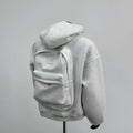 Back schoolbag design men's coat in light gray with hood, polyester cotton fabric, front view