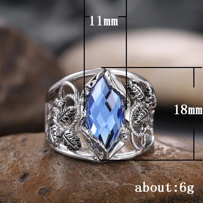 Blue crystal horse eye-shaped geometric alloy ring for women in sizes 6 to 10