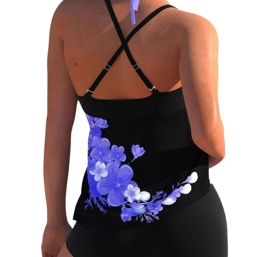 Plus size solid colour stitching bikini swimsuit in rose red, purple, orange or peacock blue, sizes S to 5XL, polyester sleeveless briefs style.