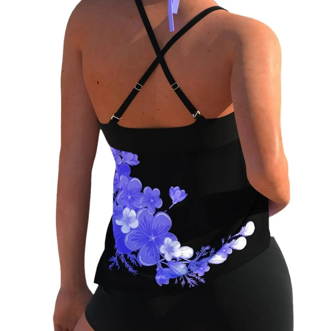 Plus size solid colour stitching bikini swimsuit in rose red, purple, orange or peacock blue, sizes S to 5XL, polyester sleeveless briefs style.