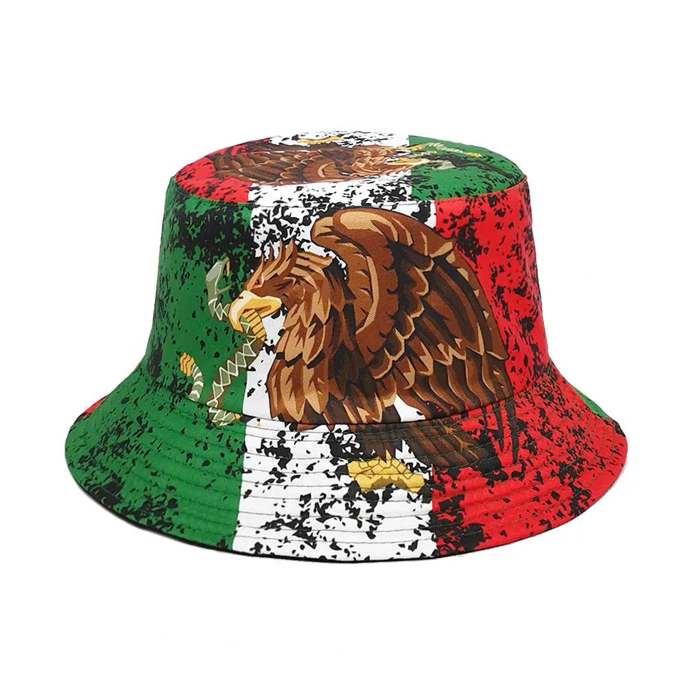 Eagle pattern retro bucket hat with dome crown in polyester fabric