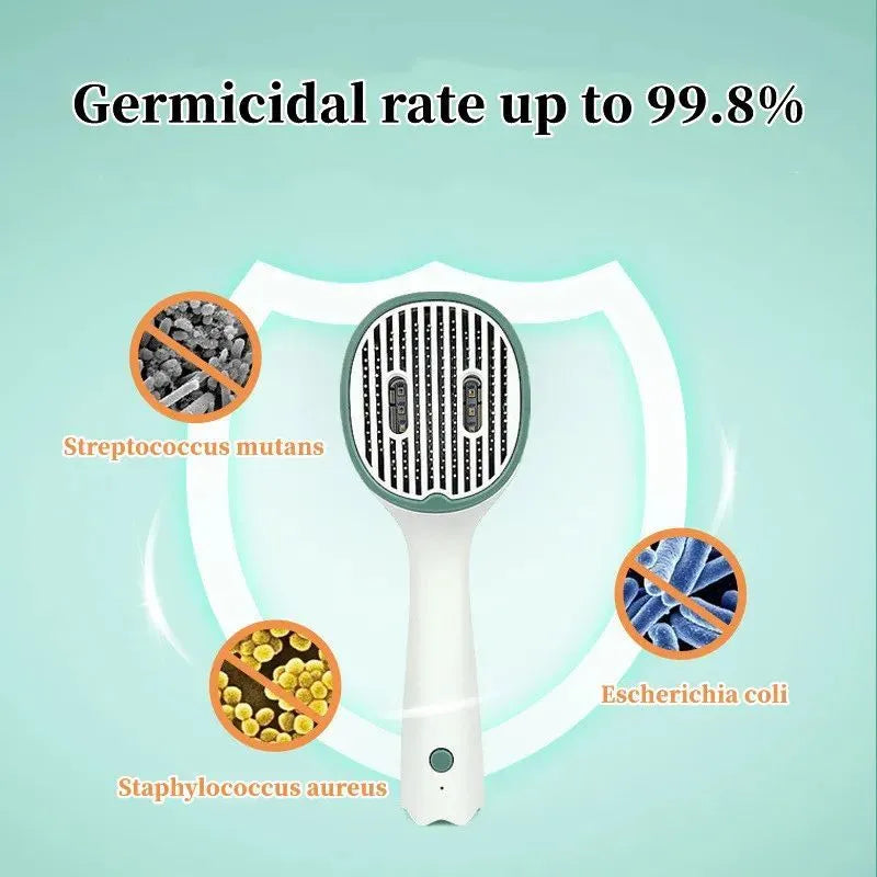 UVC sterilization pet grooming comb for cats and dogs, 25.8 x 9.8 x 5.5cm, dark green, grey, light green