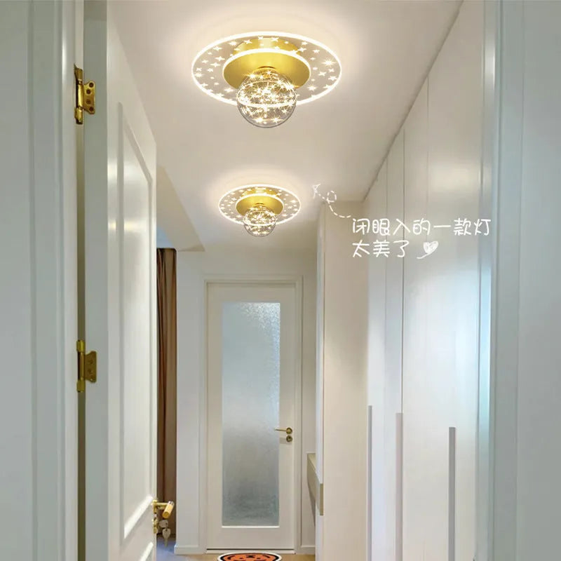 Modern simplicity style ceiling lamp for corridors in gold, black, or white finish with selectable LED colours.