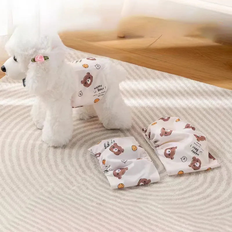Reusable male dog diaper belly band in cartoon bone paw print pattern with fastener tape