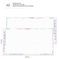 Handbook loose-leaf refill sheets showing floral monthly planner and tri-fold designs