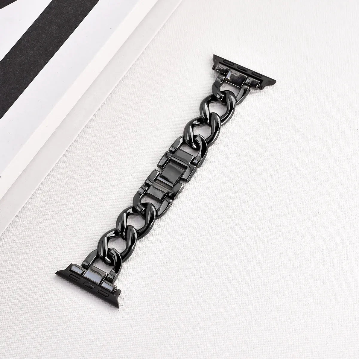 Denim chain link metal strap for Apple Watch in silver, black, gold, rose gold, and Starlight colours