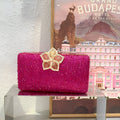 Rose red PVC crossbody bag with diamond inlay, single shoulder strap, and pillow shape for daily wear