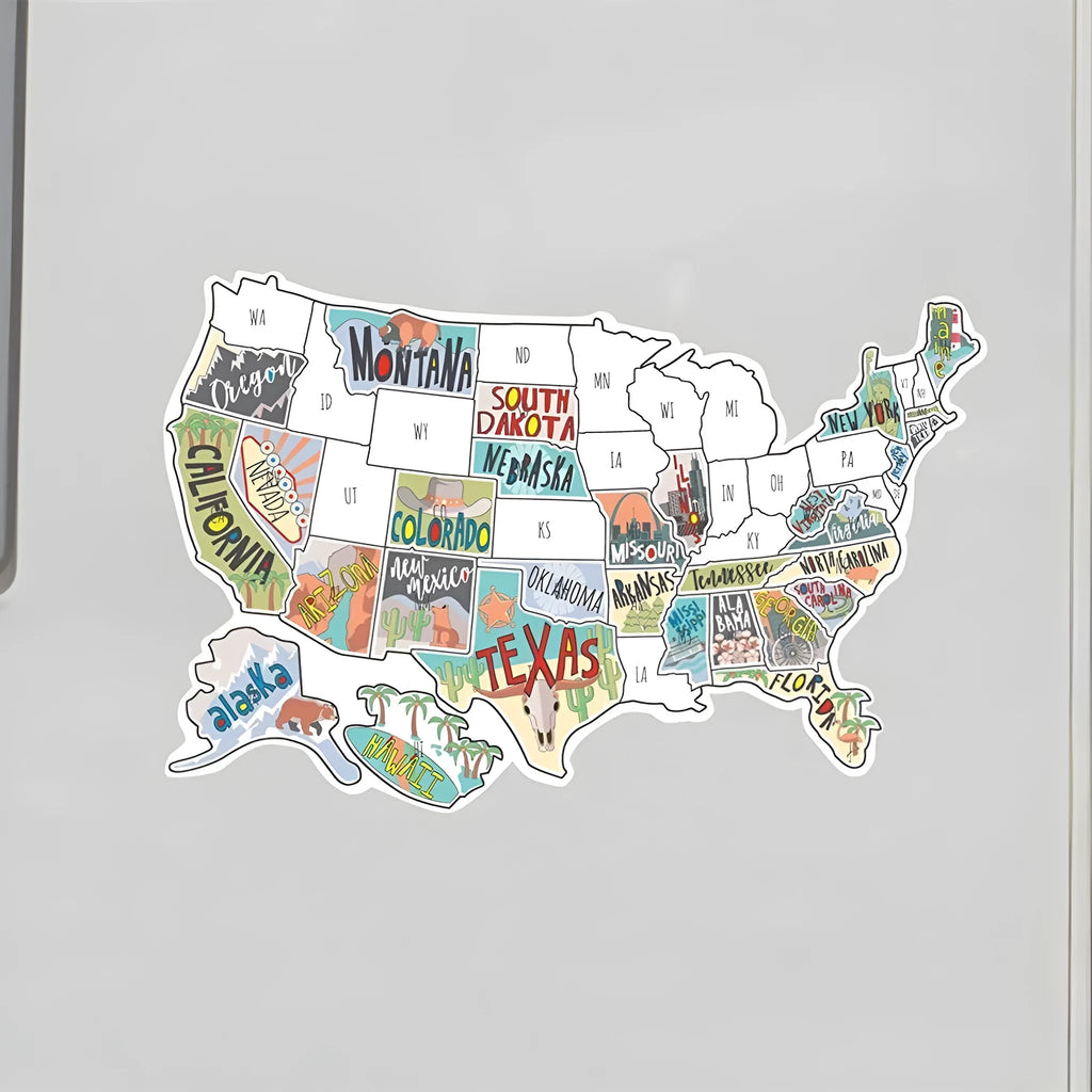 Travel themed adhesive sticker set showing world map design and alphabet letters on a sheet