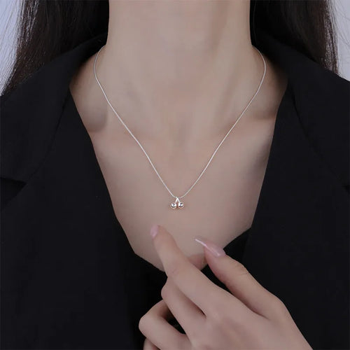 Sterling silver cherry necklace with adjustable snake bone chain, 21-50cm length