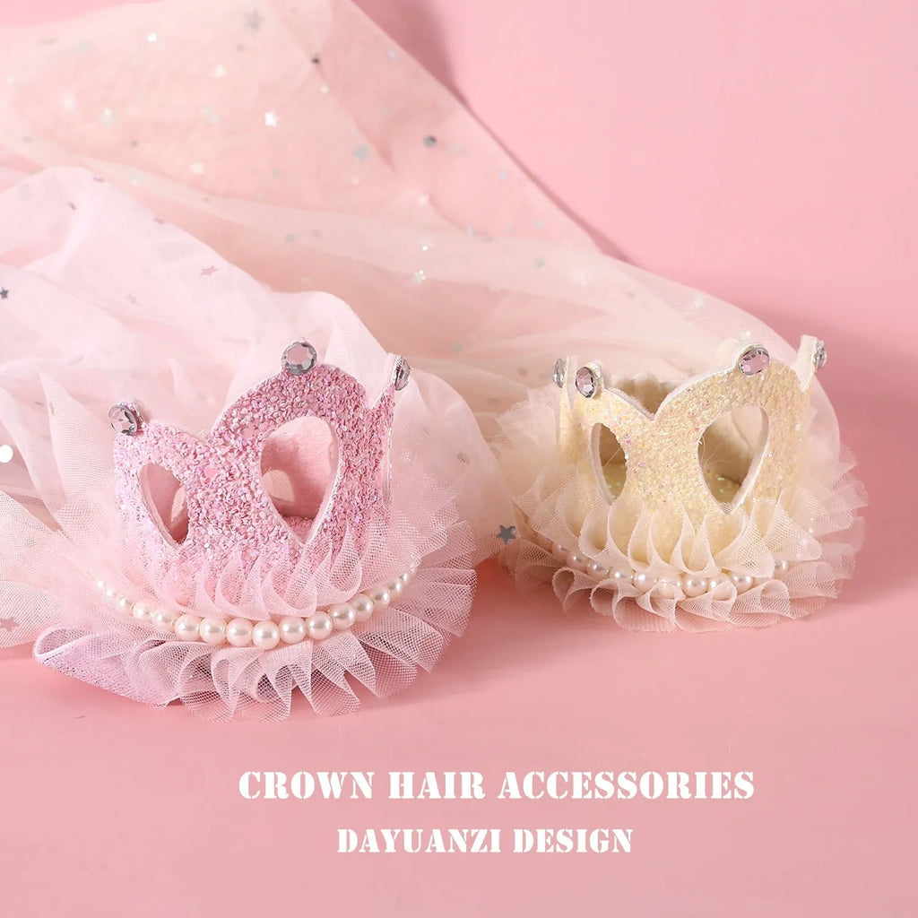Beige and pink pet crown headdress with veil for cats at weddings and birthdays