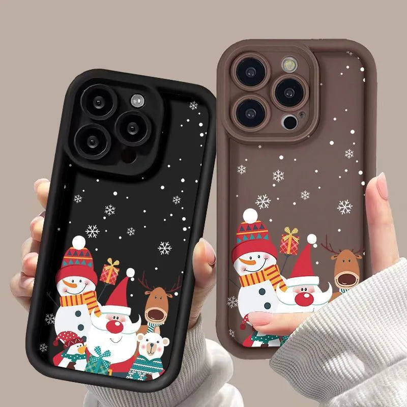 Frosted Santa Claus silicone phone case for iPhone in Black, Rose Red or White with Christmas pattern